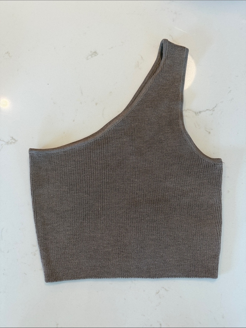Zulu & Zephyr Cocoa Rib Knit Top Asymmetric One Shoulder